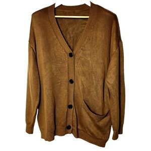 Dazy Brown V-Neck Button Front Long Sleeve Thick Cardigan Pocket Size XL Grandpa